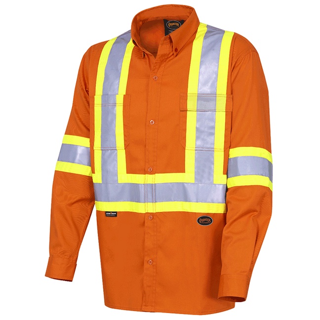 Hi-Vis CoolPass® Long-Sleeved Safety Shirt – Chest Pocket – Hi-Vis Orange – S