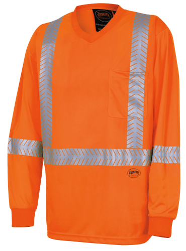 Hi-Vis CoolPass® Long-Sleeved Safety Shirt – Chest Pocket – Hi-Vis Orange – XL