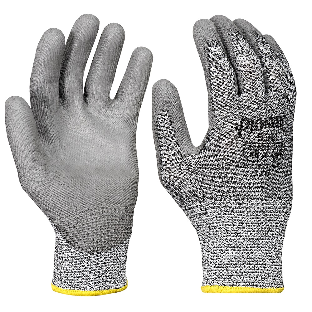 Cut-Resistant Gloves (Pair) with Grey PU Coating – Level A4 – L