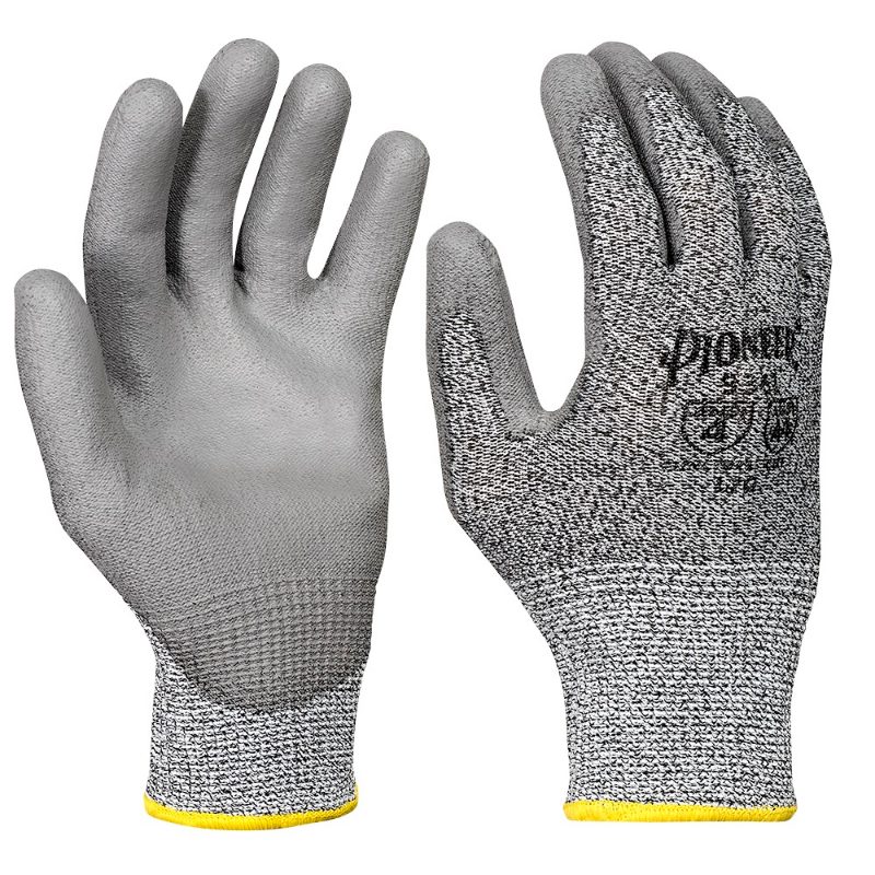 Cut-Resistant Gloves (Pair) with Grey PU Coating – Level A4 – M