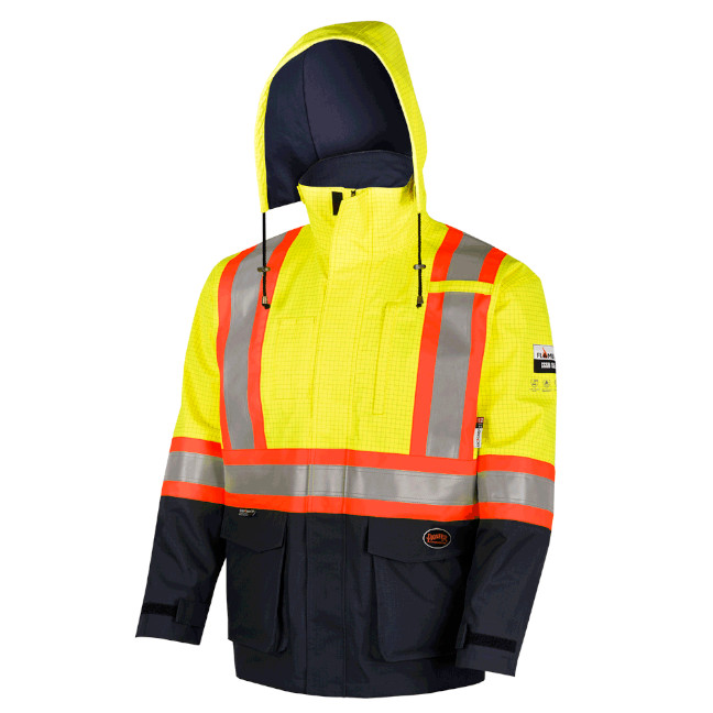 Defender® FR/ARC/Antistatic 300D Oxford Trilaminate Safety Jacket – Hi- Vis Yellow/Green – L