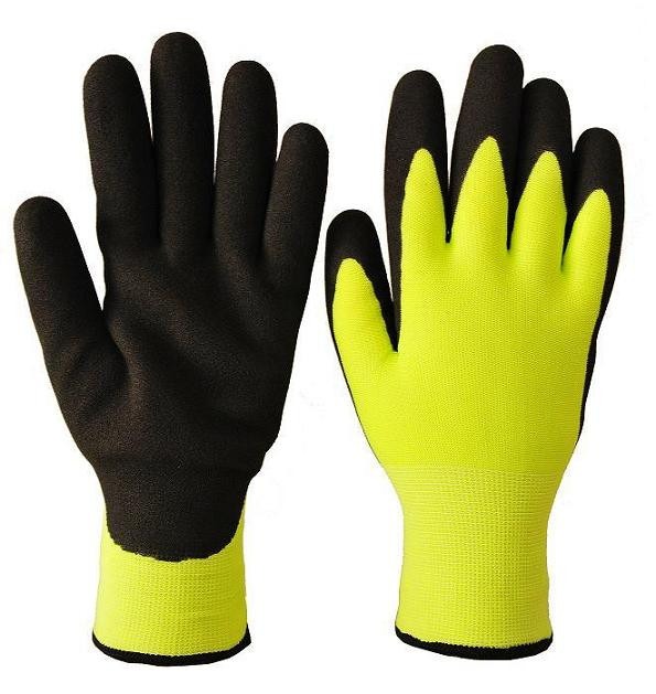 Hi-Vis Seamless Knit Double Nitrile Winter Grip Glove –Hi-Vis Yellow/Green – L