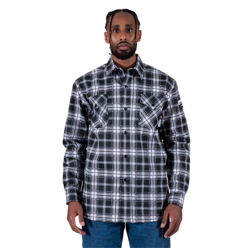 Flame-Gard® 100% Cotton Safety Work Shirt – Black Plaid – L