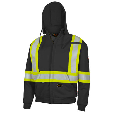 Hi-Vis FR Heavyweight Cotton Safety Hoodie – Zipper Closure – Black – 7XL