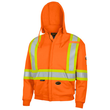 Hi-Vis FR Heavyweight Cotton Safety Hoodie – Zipper Closure – Bright Orange – 2XL