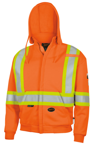 Hi-Vis FR Heavyweight Cotton Safety Hoodie – Zipper Closure – Bright Orange – 3XL