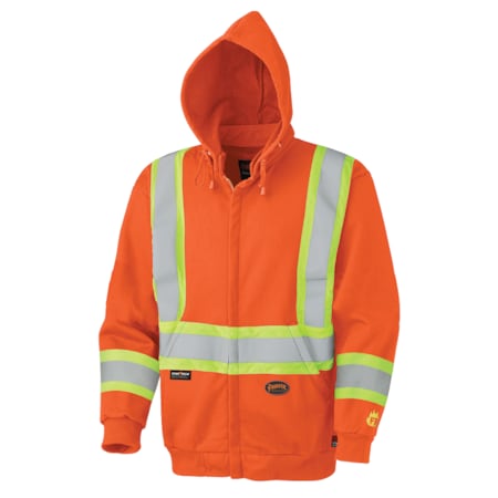 Hi-Vis FR Heavyweight Cotton Safety Hoodie – Zipper Closure – Bright Orange – 5XL