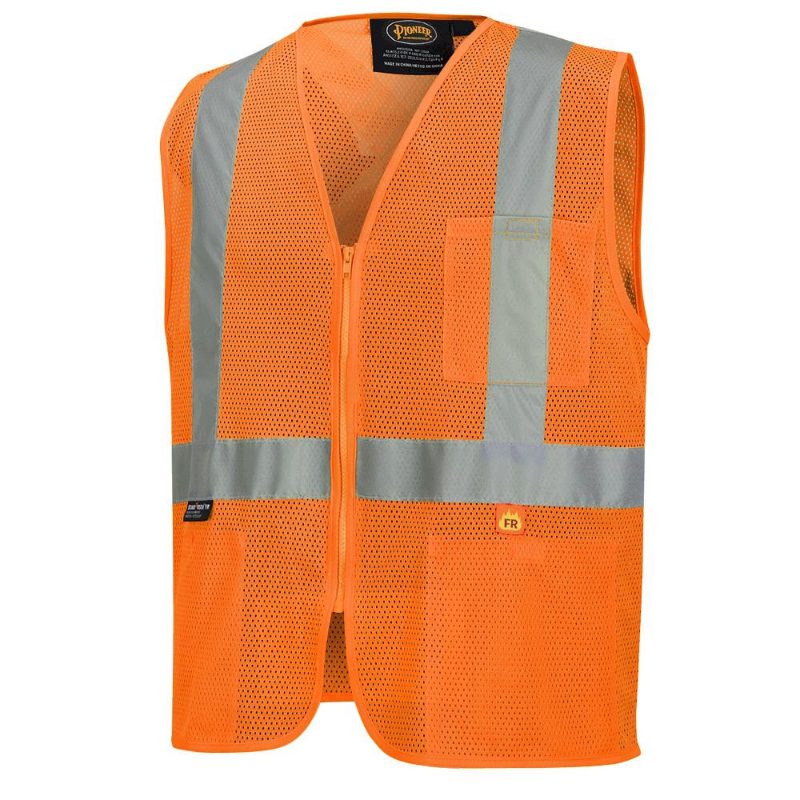 FR Hi-Vis Poly Mesh Safety Vest – 2" Tape – Zipper Closure – Hi-Vis Orange – 5XL