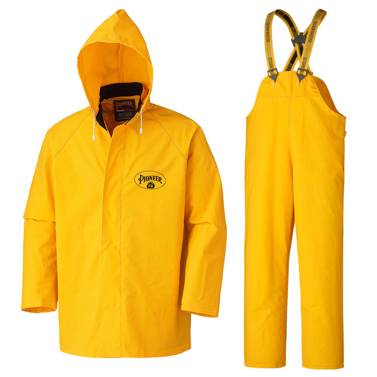 Heavy-Duty FR Waterproof 3-Piece Rainsuit – PVC/Polyester/PVC – Yellow – XL