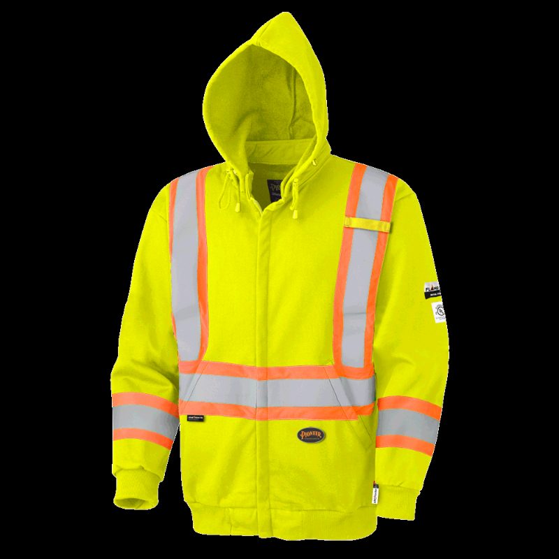 Hi-Vis FR Heavyweight Cotton Safety Hoodie – Zipper Closure – Hi-Vis Yellow – L