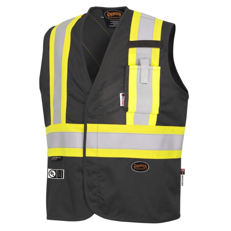 FR-Tech® Hi-Vis 88/12 7 oz FR/ARC-Rated Surveyor's Safety Vest – Snap Closure – Hi-Vis Orange – L