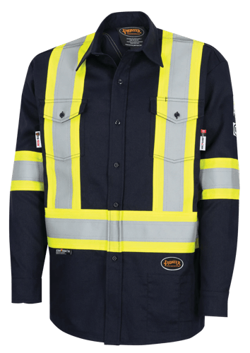 FR-Tech® Hi-Vis 88/12 7-oz FR/Arc-Rated Safety Shirt – Navy – L