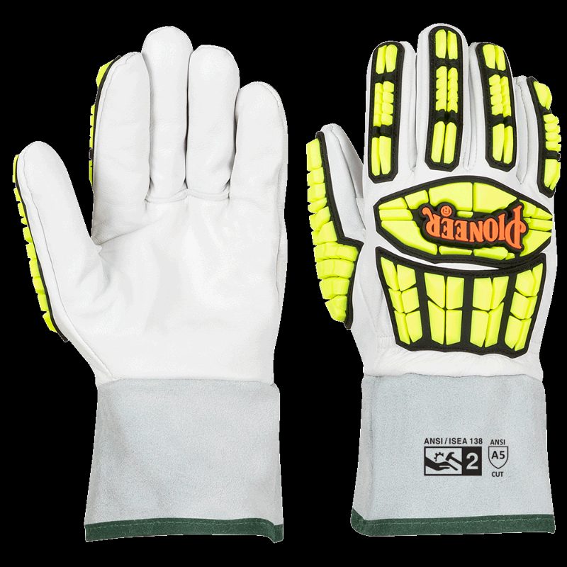 Cut and Impact-Resistant Goatskin Gauntlet Cuff Gloves (Pair) with TPR – Level A5 – 2XL