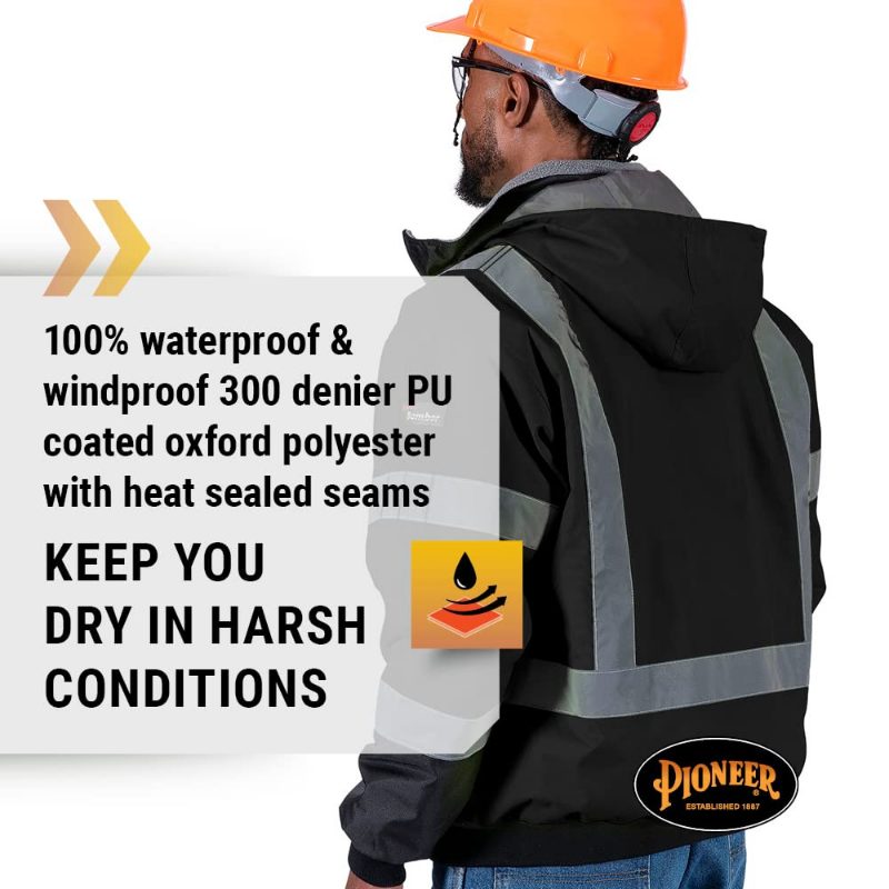 Hi-Vis Heated Insulated Safety Jacket – Waterproof – Black – 2XL