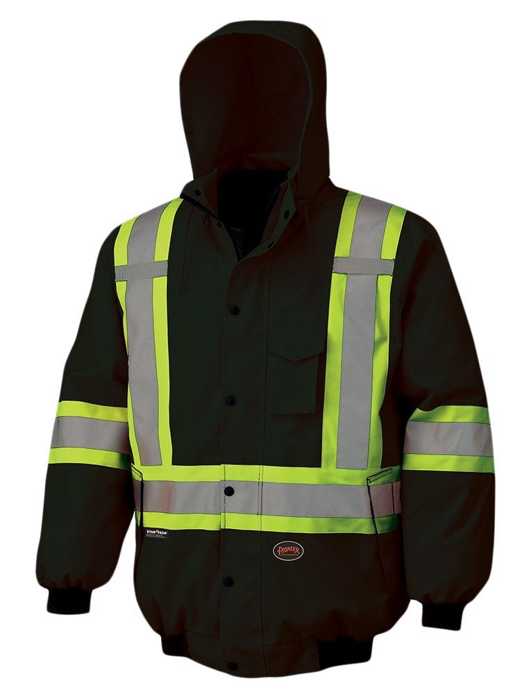 Hi-Vis 7-in-1 Bomber – 100% Waterproof – Detachable Hood – Black – 4XL