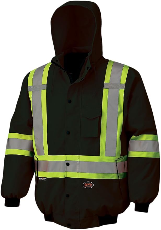 Hi-Vis 7-in-1 Bomber – 100% Waterproof – Detachable Hood – BlackL