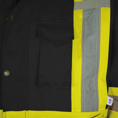 Hi-Vis 7-in-1 Bomber – 100% Waterproof – Detachable Hood – BlackXL