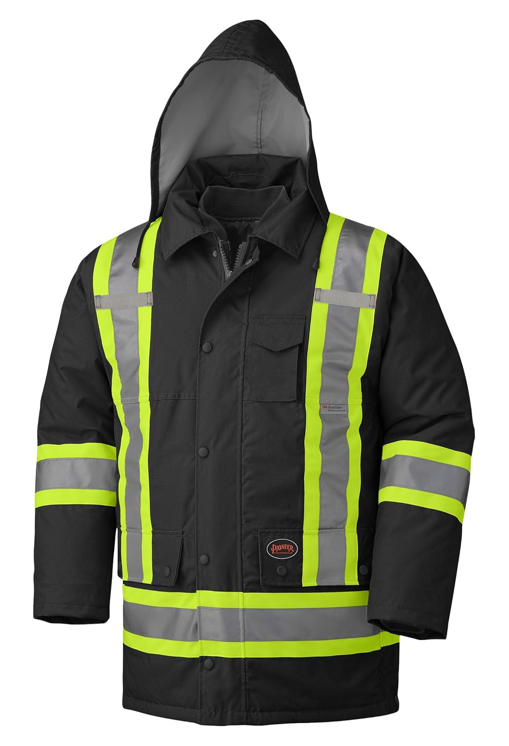 Hi-Vis 7-in-1 Parka – 100% Waterproof – Detachable Hood – Black – 3XL