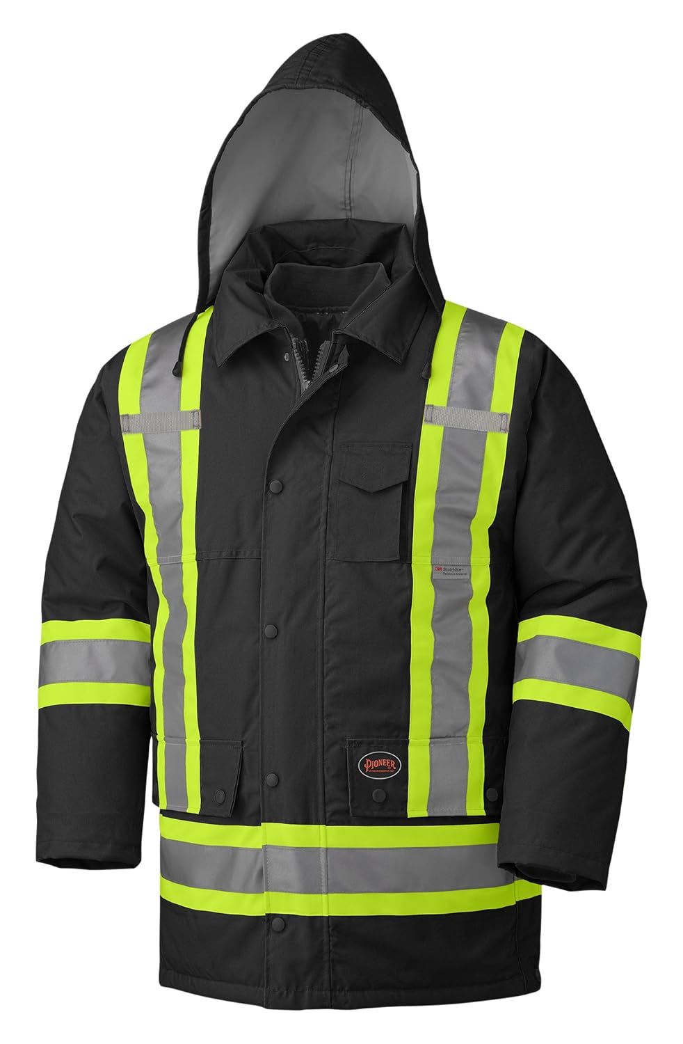 Hi-Vis 7-in-1 Parka – 100% Waterproof – Detachable Hood – Black – S