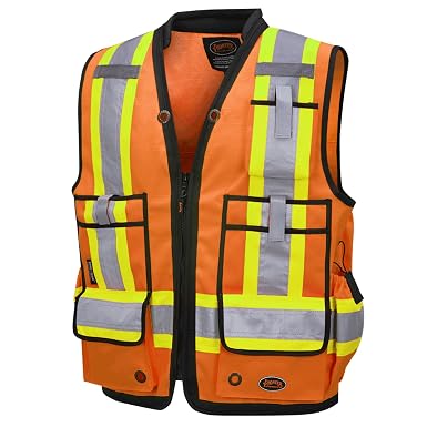 Hi-Vis 1200D Oxford Poly Surveyor's Safety Vest – Zipper Closure – Hi-Vis Orange – 5XL