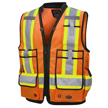 Hi-Vis 1200D Oxford Poly Surveyor's Safety Vest – Zipper Closure – Hi-Vis Orange – XL