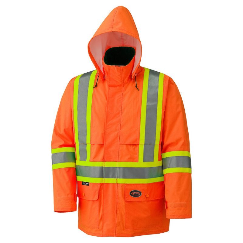 Hi-Vis 150D Lightweight Waterproof Safety Jacket – Detachable Hood – Hi-Vis Orange – L