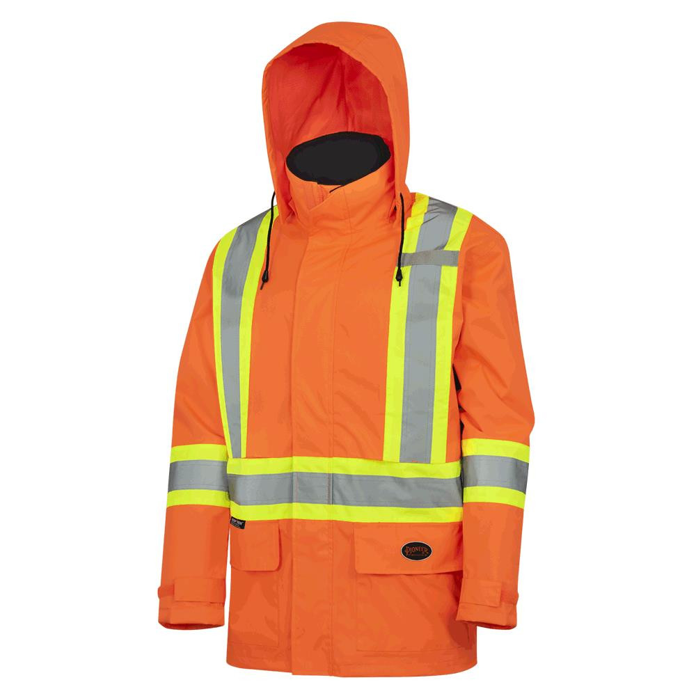 Hi-Vis 150D Lightweight Waterproof Safety Jacket – Detachable Hood – Hi-Vis Orange – S