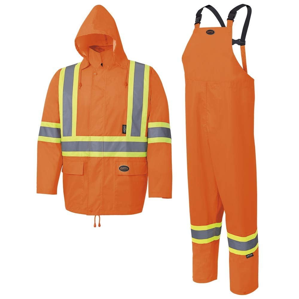 Hi-Vis 150D Oxford Poly/PU Waterproof Suit – Hi-Vis Orange – L