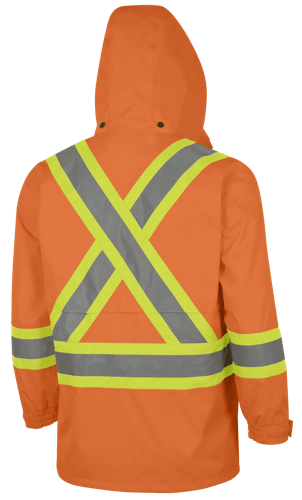 Hi-Vis 450D Safety Jacket – 100% Waterproof – Detachable Hood – Hi-Vis Orange – 3XL