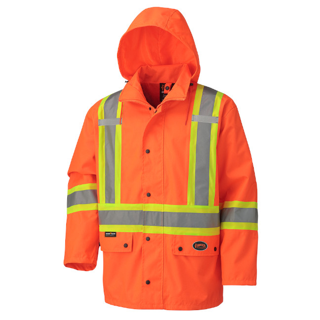 Hi-Vis 450D Safety Jacket – 100% Waterproof – Detachable Hood – Hi-Vis Orange – XL