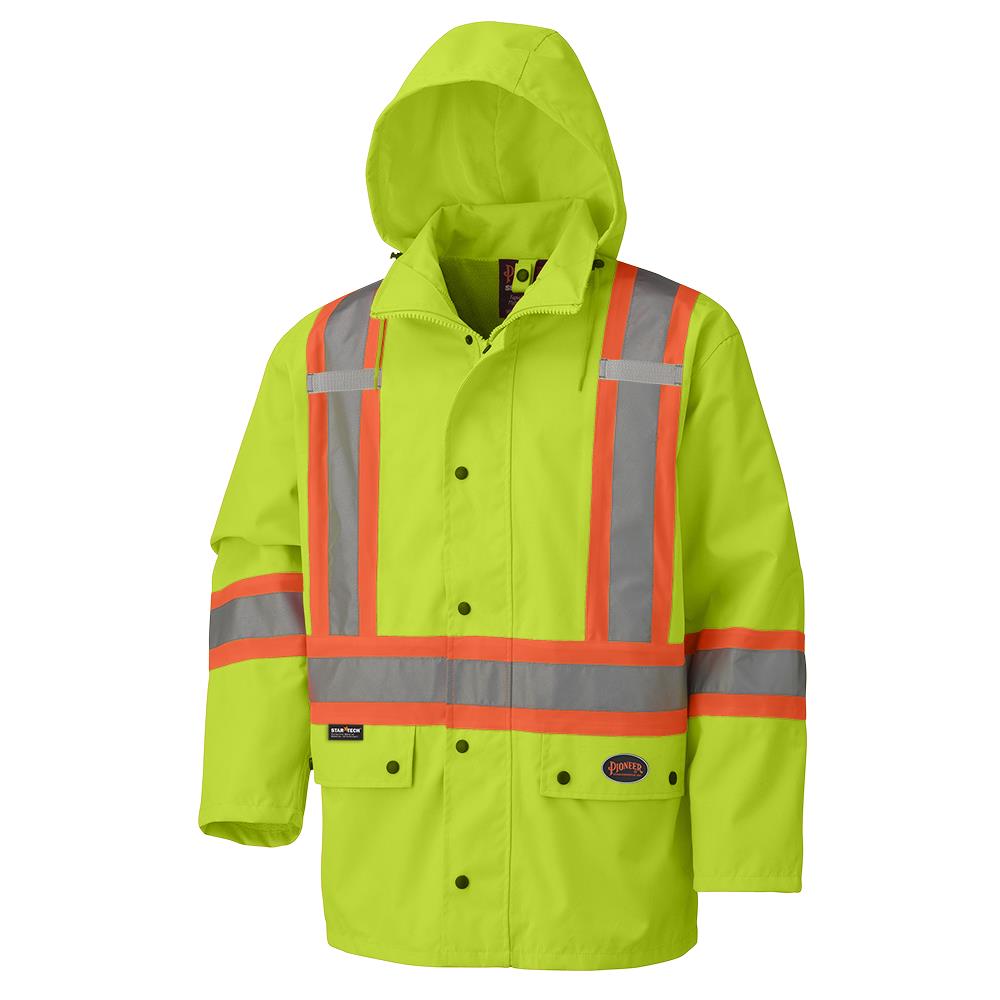 Hi-Vis 450D Safety Jacket – 100% Waterproof – Detachable Hood – Hi-Vis Yellow/Green – L