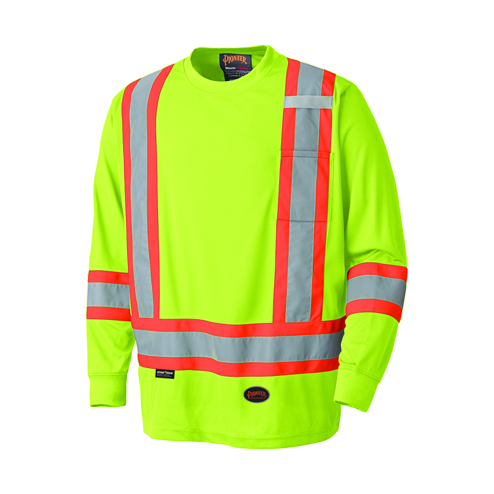 Hi-Vis Bird's-Eye Long-Sleeved Safety Shirt – Hi-Vis Yellow/Green – 2XL