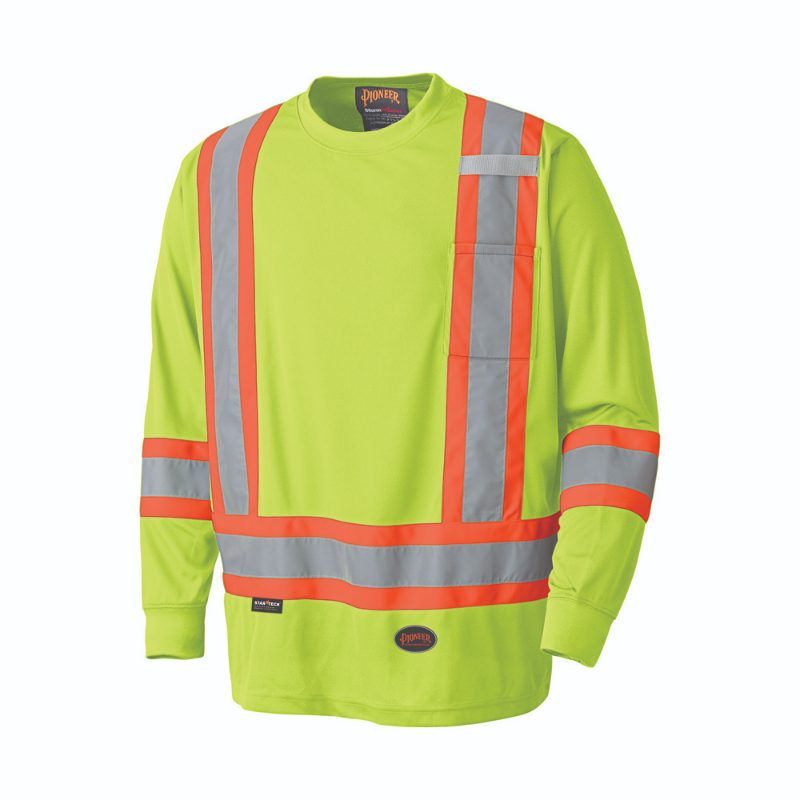 Hi-Vis Bird's-Eye Long-Sleeved Safety Shirt – Hi-Vis Yellow/Green – 3XL
