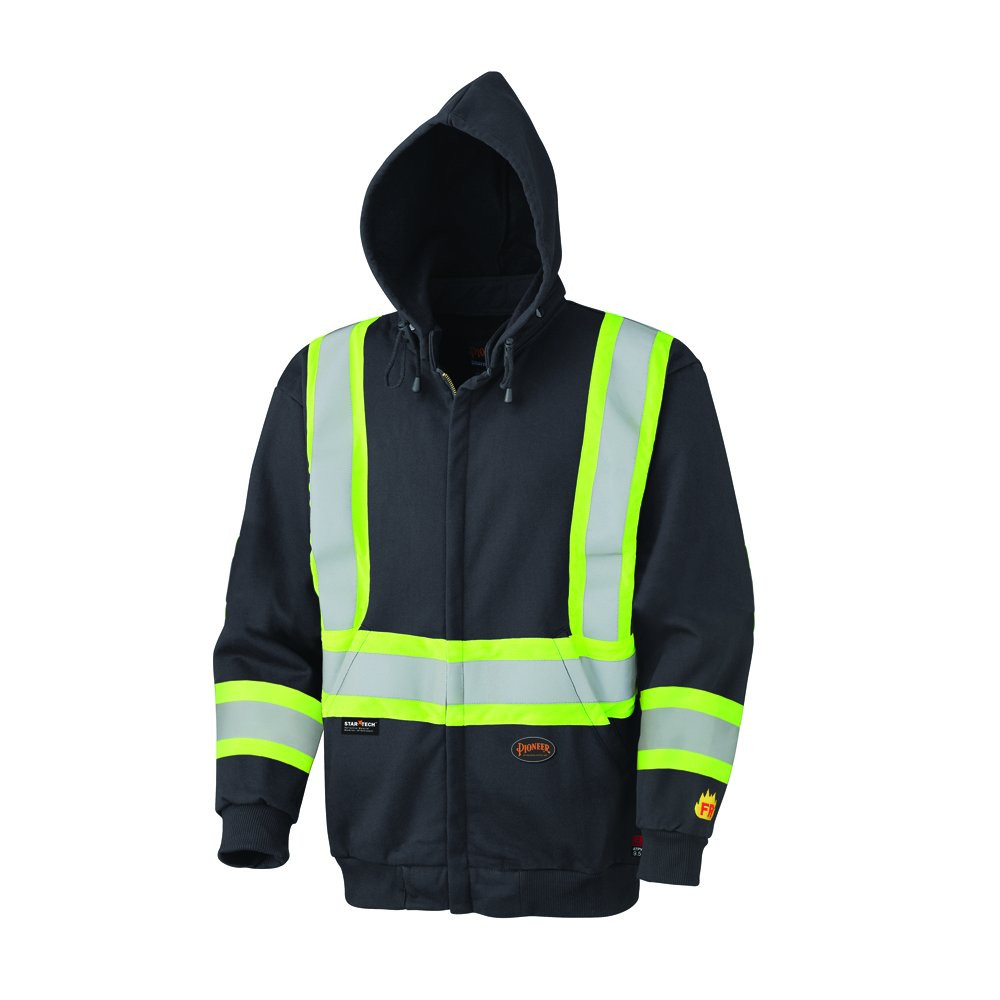 Hi-Vis Bird's-Eye Safety Hoodie Shirt – Black – 2XL