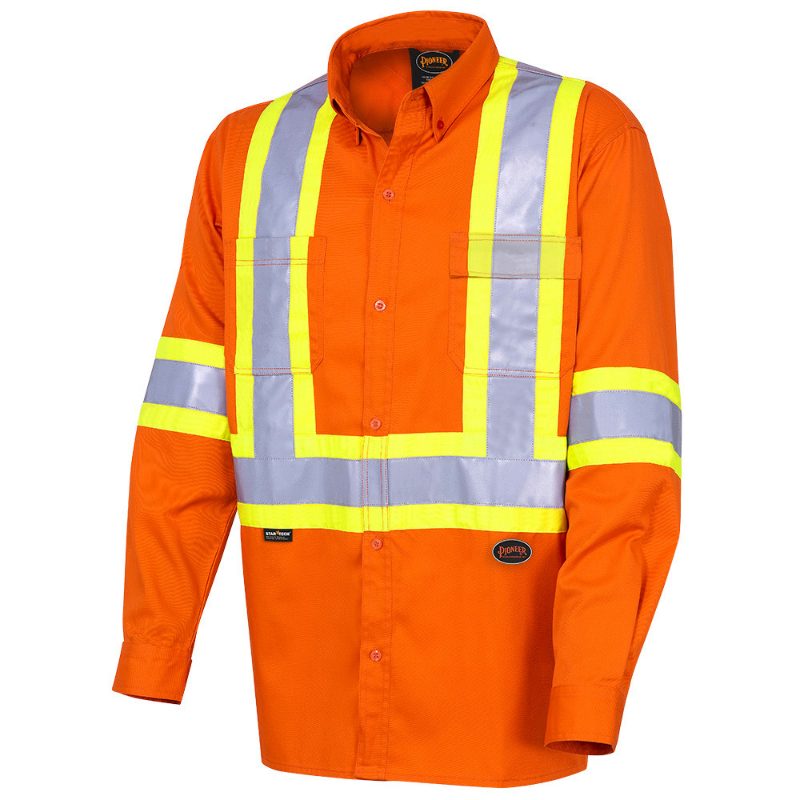 Hi-Vis Bright Long-Sleeved Safety Shirt – Ultra Cool Cotton Twill – Hi-Vis Orange – M