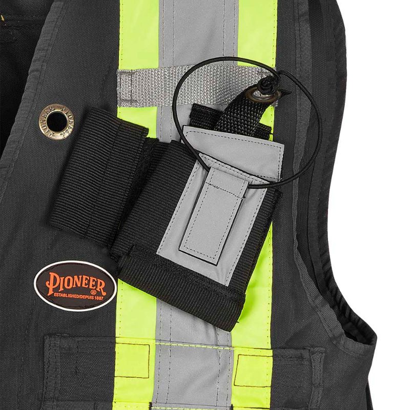CSA 100% Cotton Duck Surveyor's Safety Vest – Snap Closure – Black – L