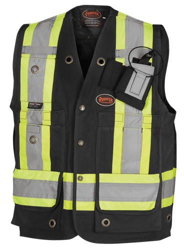 CSA 100% Cotton Duck Surveyor's Safety Vest – Snap Closure – Black – XL