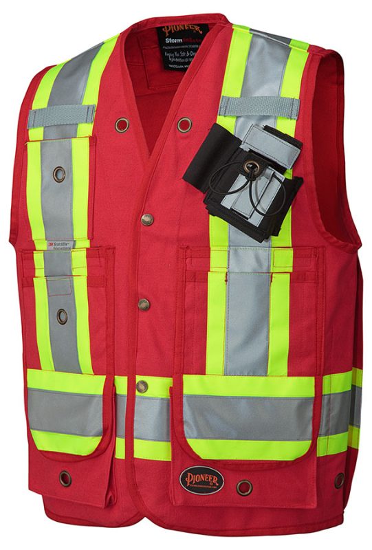 CSA 100% Cotton Duck Surveyor's Safety Vest – Snap Closure – Red – L
