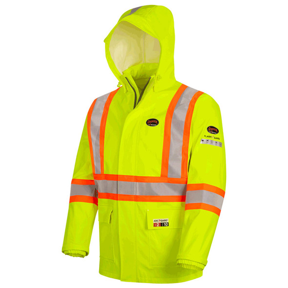 Hi-Vis FR/ARC-Rated Poly/Cotton Rain Jacket – Waterproof – Hi-Vis Yellow – M