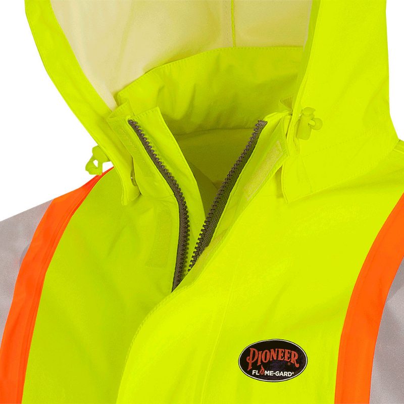 Hi-Vis FR/ARC-Rated Poly/Cotton Rain Jacket – Waterproof – Hi-Vis Yellow – XL
