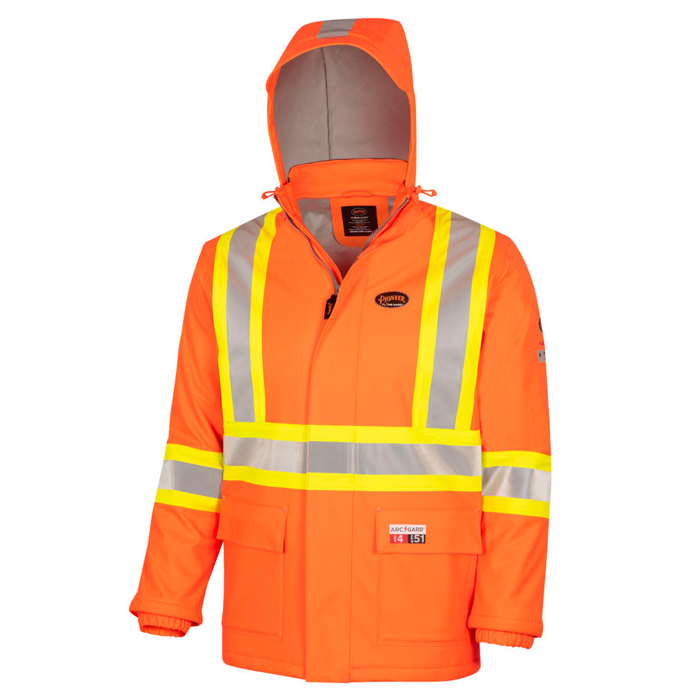 Flash-Gard® FR/ARC-Rated PU Jacket – Waterproof – Detachable Hood – Hi-Vis Orange – L
