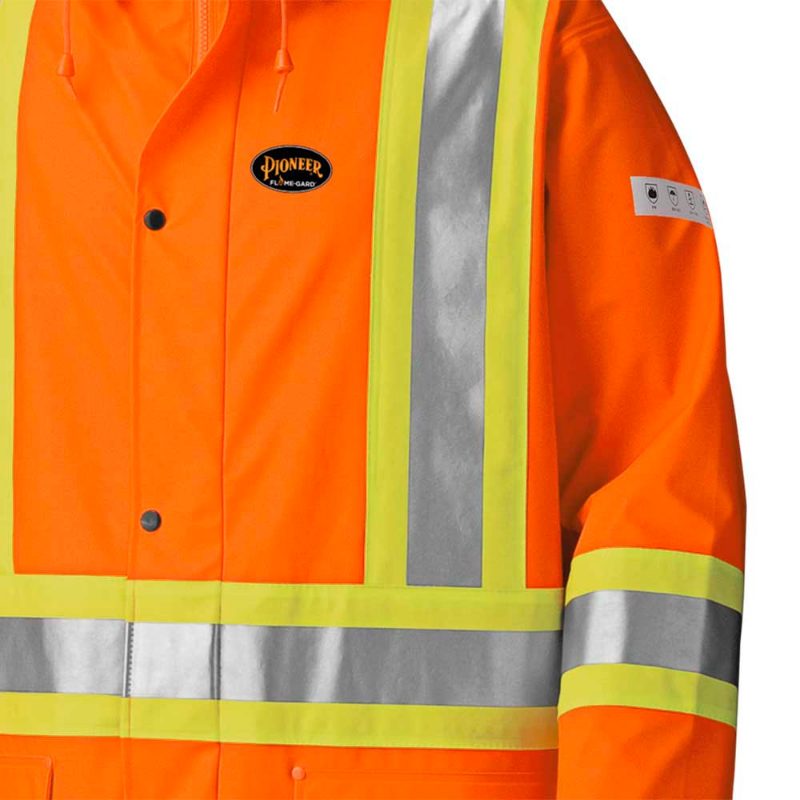 Hi-Vis FR Long Coat – PU Stretch – Waterproof – Detachable Hood – Hi-Vis Orange – M