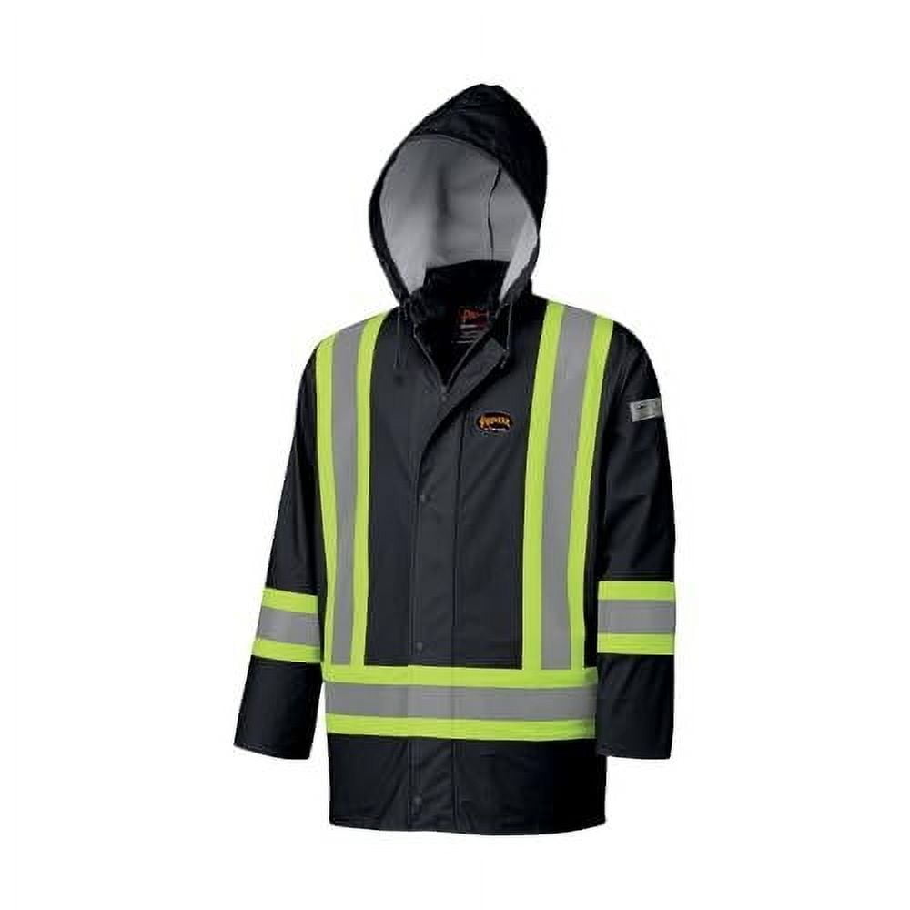 Hi-Vis FR Jacket – PU Stretch – Waterproof – Detachable Hood – Black – 4XL