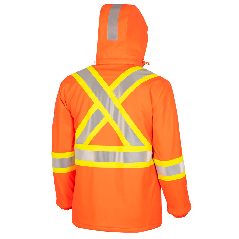 Hi-Vis FR Jacket – PU Stretch – Waterproof – Detachable Hood – Hi-Vis Orange – 6XL