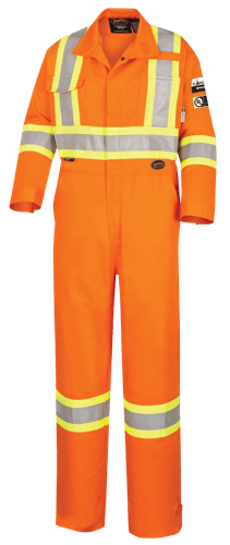 Hi-Vis FR/ARC-Rated 100% Cotton Safety Coveralls – Zipper Closure – Bright Orange – 46 – Tall