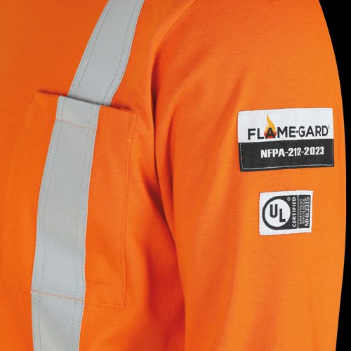 Hi-Vis FR/Arc-Rated Long-Sleeved Safety Shirt – 100% Cotton – Bright Orange – XL