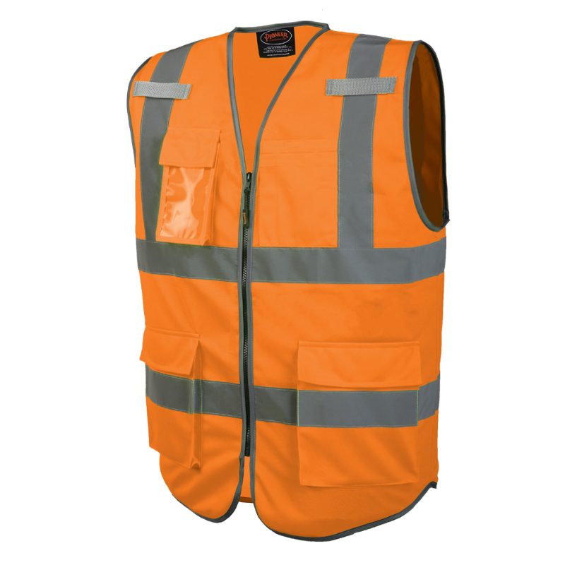 Hi-Vis Tricot Poly Safety Vest – 2" Tape – Zipper Closure – Hi-Vis Orange – L