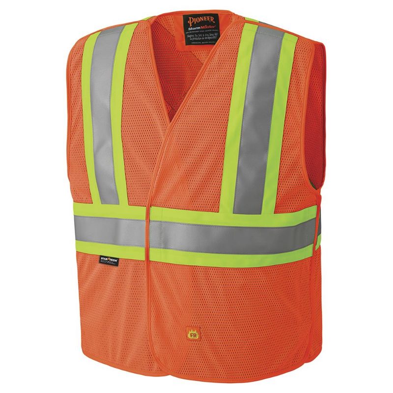 FR-Tech® Hi-Vis 88/12 7 oz FR/ARC-Rated Safety Vest – Snap Closure – Hi-Vis Orange – XL