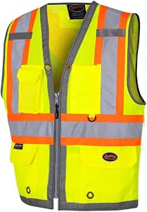 Hi-Vis 300D Oxford Poly Mesh Surveyor's Safety Vest – Mesh Back- Zipper Closure – Hi-Vis Orange – 4XL