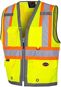 Hi-Vis 300D Oxford Poly Mesh Surveyor's Safety Vest – Mesh Back- Zipper Closure – Hi-Vis Yellow/Green – 4XL